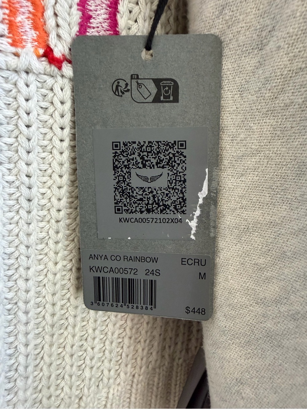 ZADIG & VOLTAIRE Anya Rainbow Zip Hoodie Ecru M - Picture 13 of 13